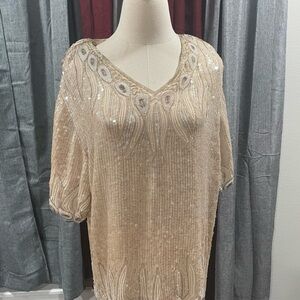 Chic Beige Embellished Blouse